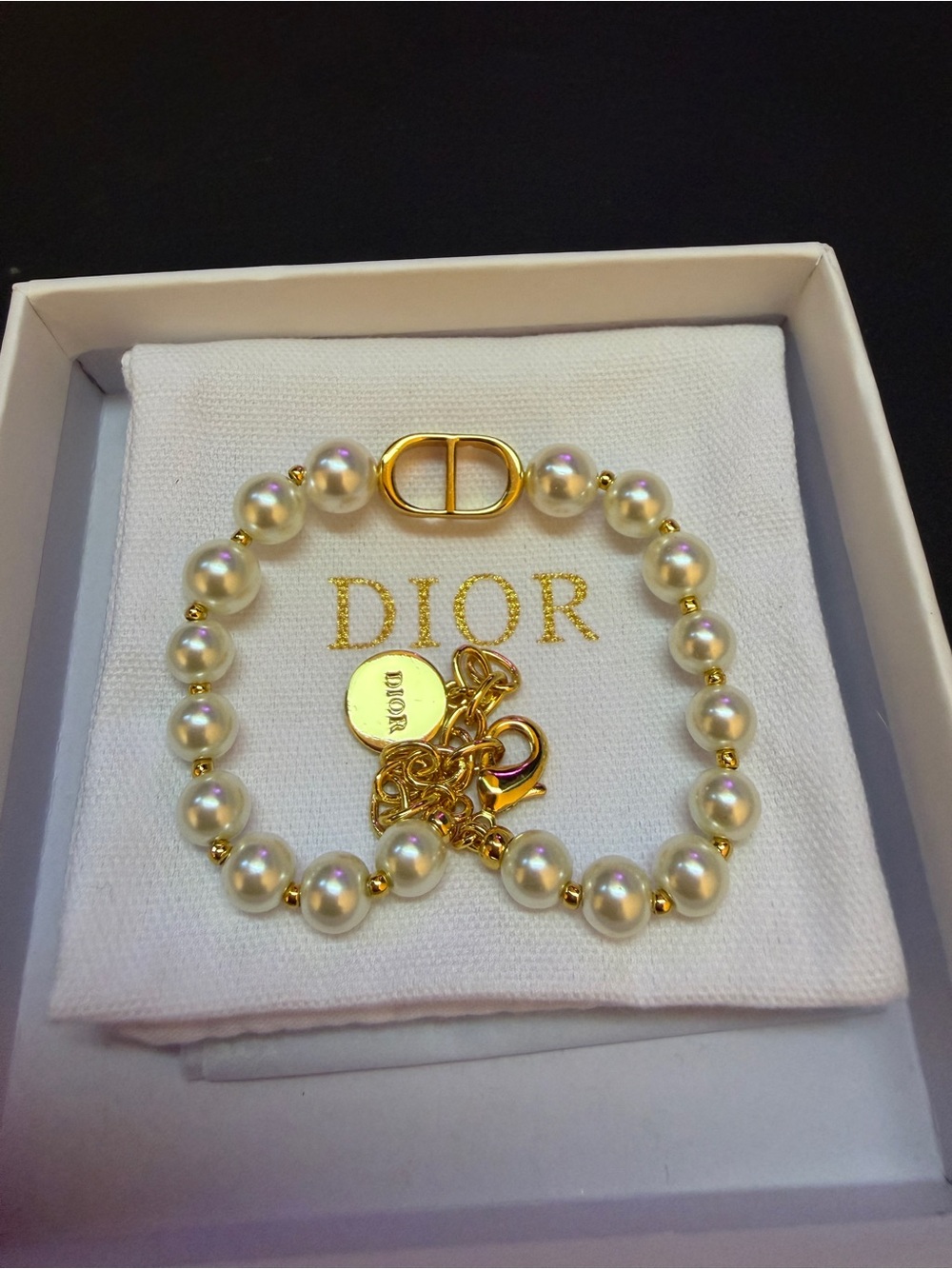 Dior Pearl Bracelet with Gold Accents and Signature CD Clasp BRAND NEW